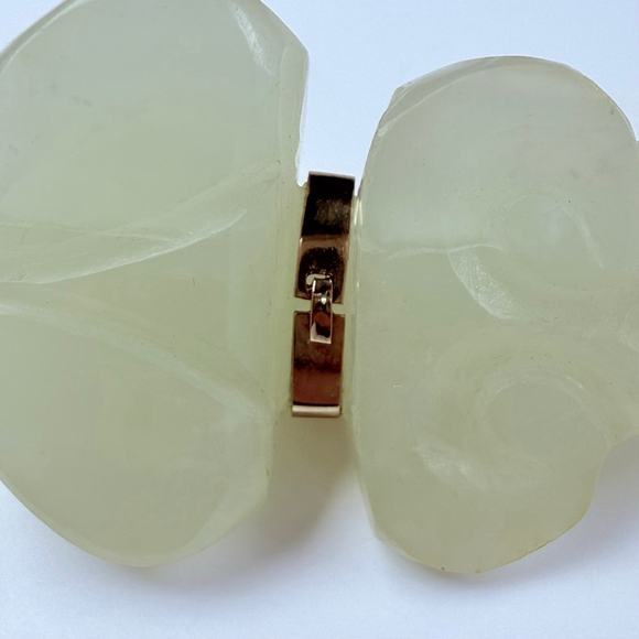 Estate 14K Gold Old Chinese Carved Mutton Fat White Jade Nephrite 3.2" Pendant - Picture 9 of 12